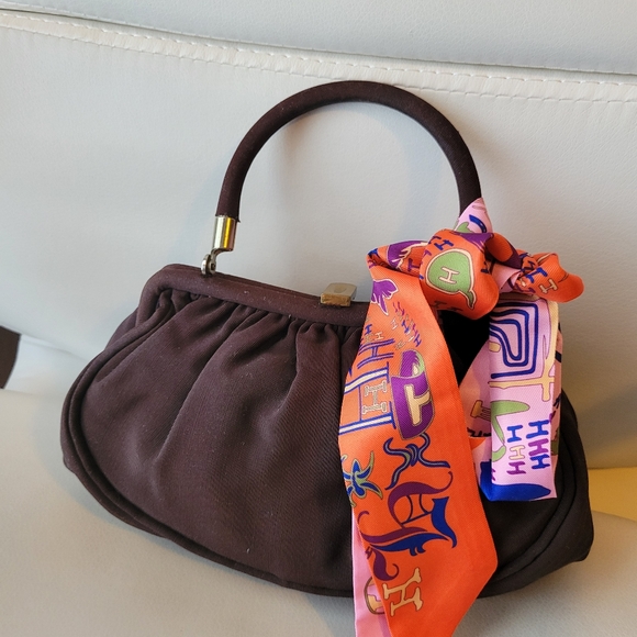 Vintage Fabric Handbag ~ CB Made in USA ~ Satin Lining ~ Attached Coin Purse - Picture 12 of 16